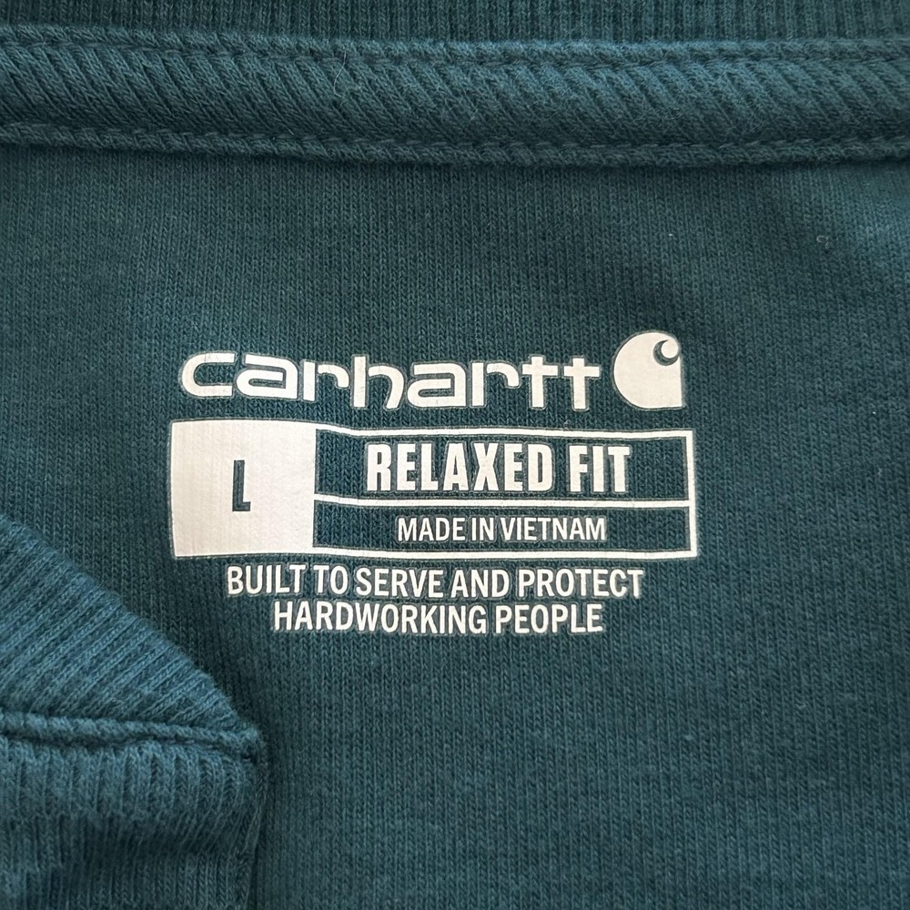 Carhartt Shirt Mens Large Green Henley Long Sleeve Pocket Workwear Relaxed - Picture 4 of 8
